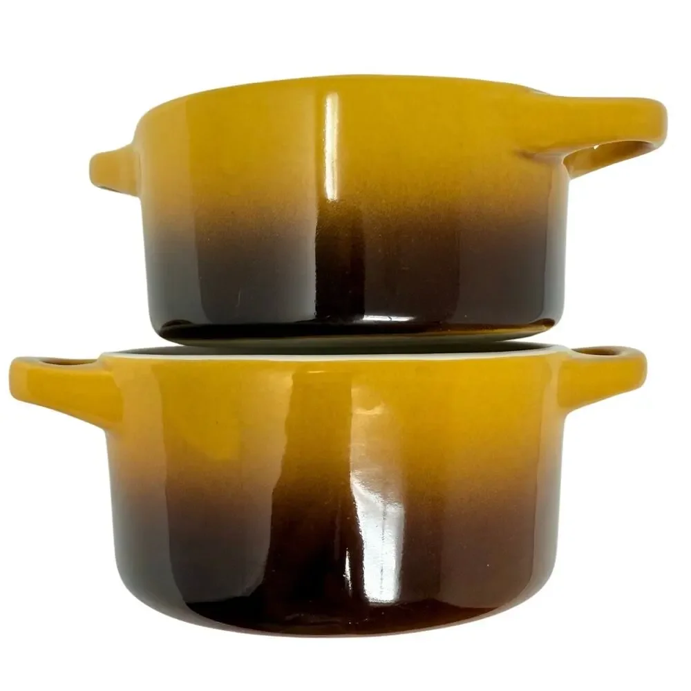 World Market Mini Cocottes (2) Yellow Stoneware Baking Dish Oven Microwave Safe